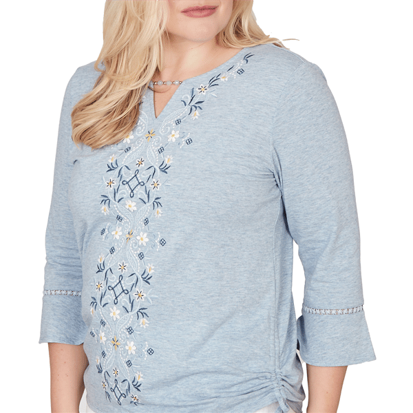 Womens Alfred Dunner Out Of The Blue Center Embroidery Blouse