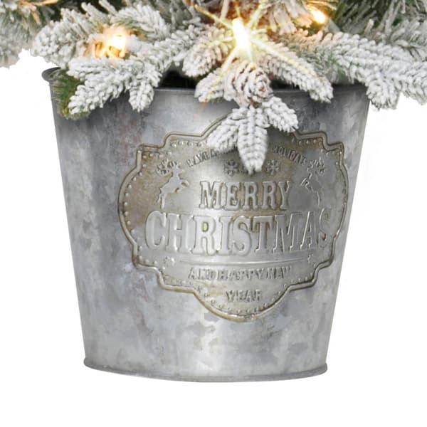 Puleo International 3ft. White Light LED Potted Flocked Tree