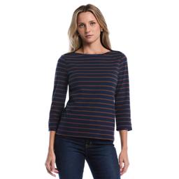 Petite Rafaella(R) 3/4 Sleeve Boat Neck Stripe Tee