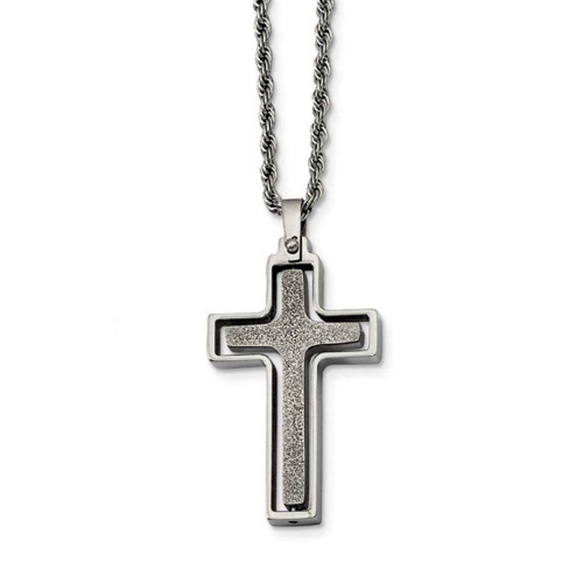Mens Gentlemen’s Classics™ Polished & Laser Cut Cross Necklace