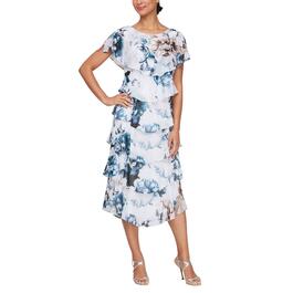 Petite SLNY Tea Length Floral Print Dress