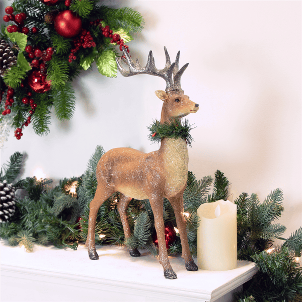 Northlight Standing Glittered Christmas Reindeer with Neck Wreath