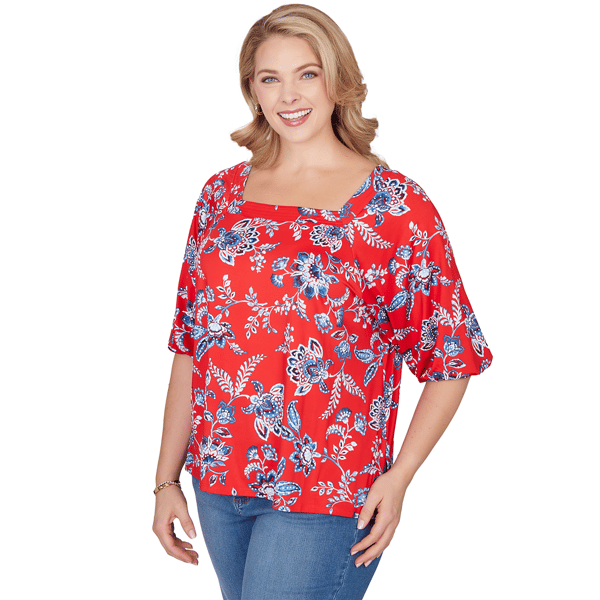Plus Size Ruby Rd. French Riviera Square Neck Floral Blouse