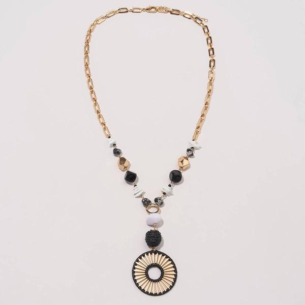 Ashley Cooper(tm) Black Raffia Wrapped Sunburst Long Necklace - image 