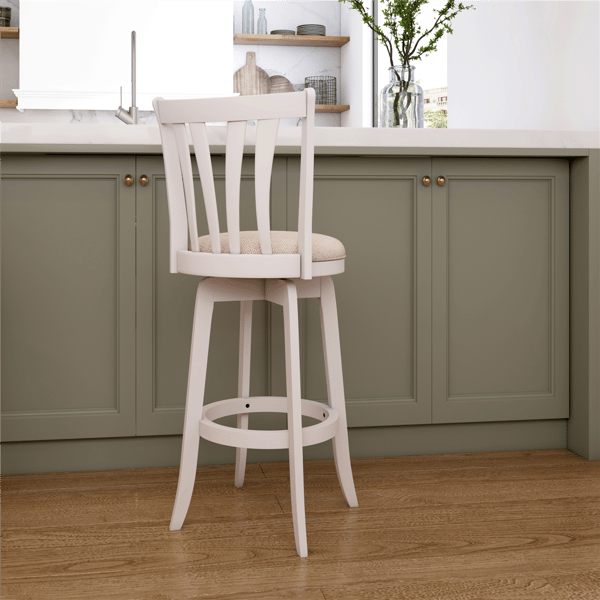 HH2 Home Savana White Wood Swivel Bar Height Stool