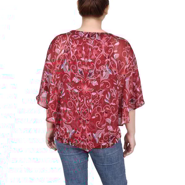 Womens NY Collection Elbow Sleeve Blur Floral Blouse - Red