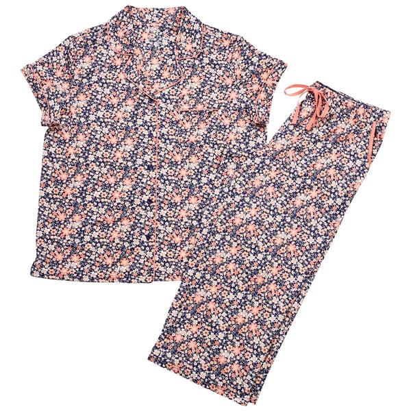 Plus Size White Orchid Short Sleeve Floral Capri Pajama Set