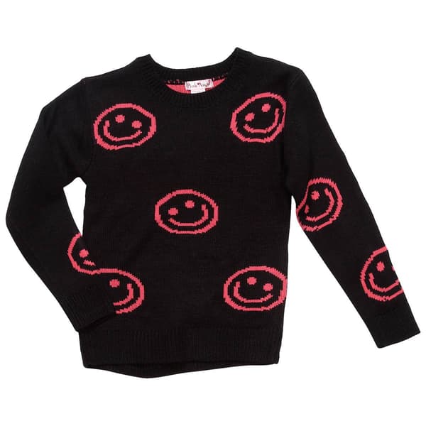 Girls &#40;7-16&#41; Pink Angel&#40;tm&#41; Long Sleeve Smiley Face Sweater - image 