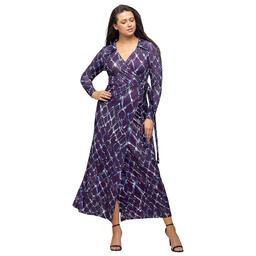 Women 24/7 Comfort Apparel Purple Collared Wrap Maxi Dress