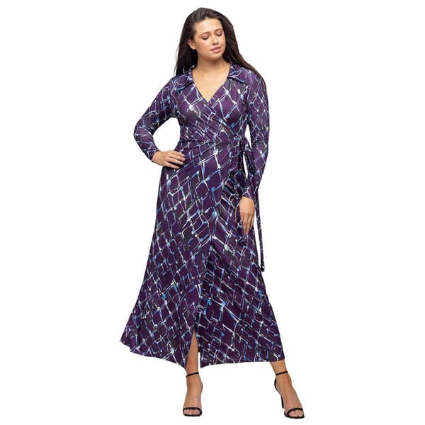 Women 24/7 Comfort Apparel Purple Collared Wrap Maxi Dress