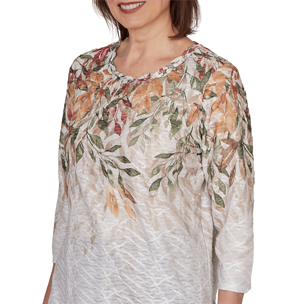 Petite Alfred Dunner Classics 3/4 Sleeve Autumn Leaves Blouse