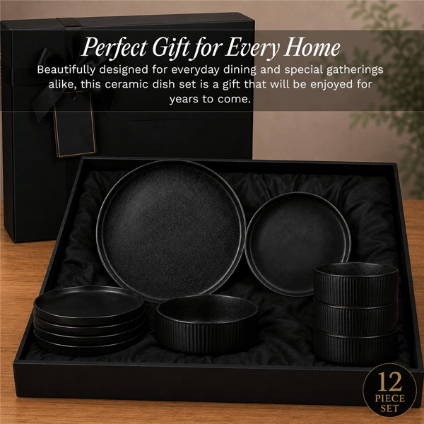 Sango Anderson Black Stoneware 12pc. Dinnerware Set Service for 4