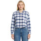 Juniors No Comment Cropped Plaid Flannel Shirt- Blue - image 2