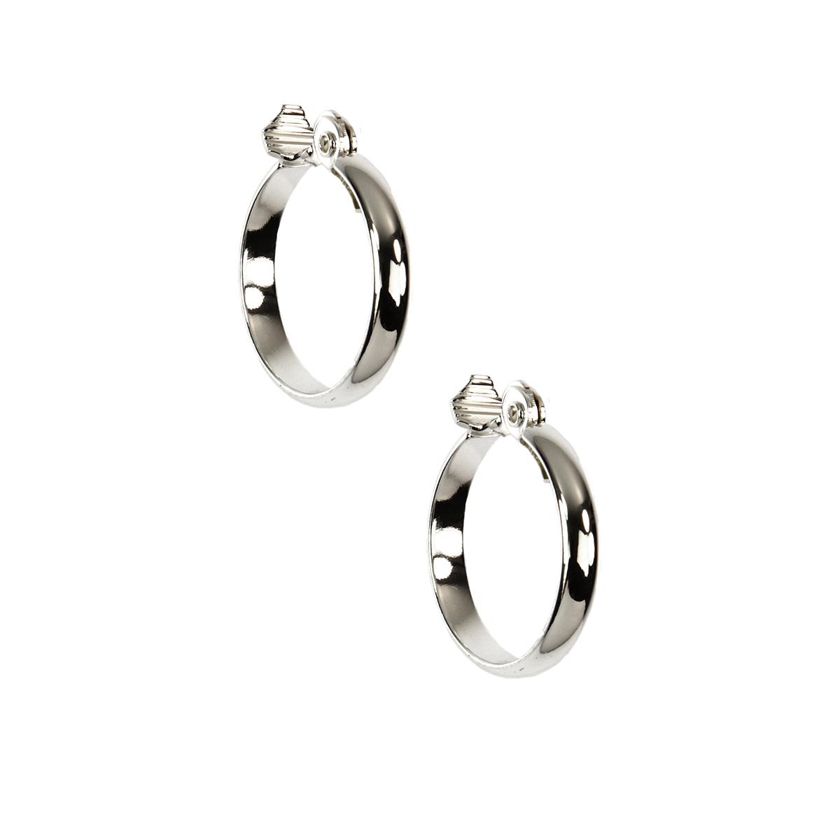 Anne Klein Silver-Tone Large Clip On Hoop Earrings