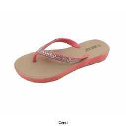 Womens Ashley Blue Crystal Beaded Jellies Flip Flops