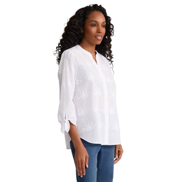 Womens Jones New York 3/4 Tie Sleeve Button Front Floral Blouse