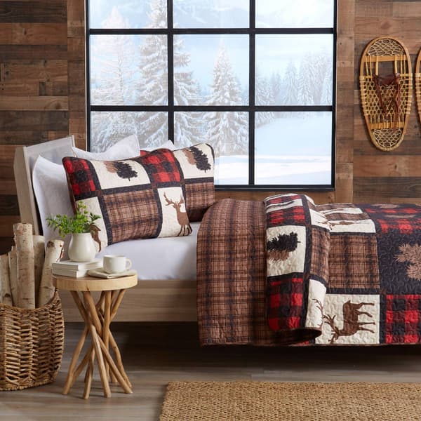 FreshFolds 3pc. Lodge Patchwork Bedspread Quilt Set