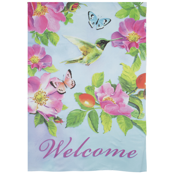 Northlight Welcome Hummingbird Floral Outdoor House Flag