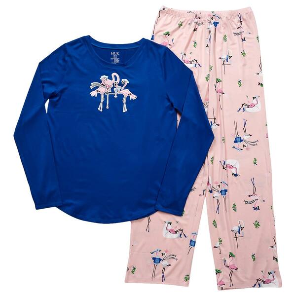 Womens HUE&#40;R&#41; Long Sleeve Folded Good Tidings Flamingo Pajama Set - image 