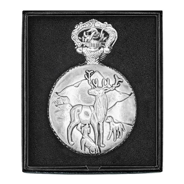 Mens Silver Alloy Engraved Deer Pocket Watch - 37744