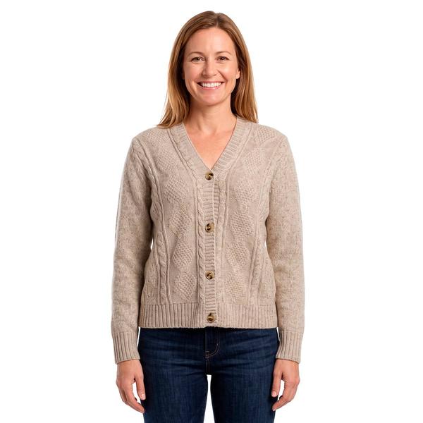 Petite Hasting & Smith Solid Long Sleeve Cable V-Neck Cardigan
