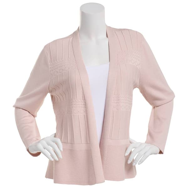 Womens 89th & Madison Pointelle Mix Stitch Peplum Cardigan