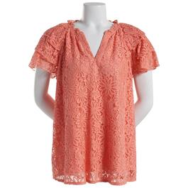 Womens Nanette Lepore Tiered Cap Sleeve Lace Overlay Top