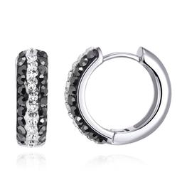 Sterling Silver Jet & Clear Crystal Huggie Hoop Earrings