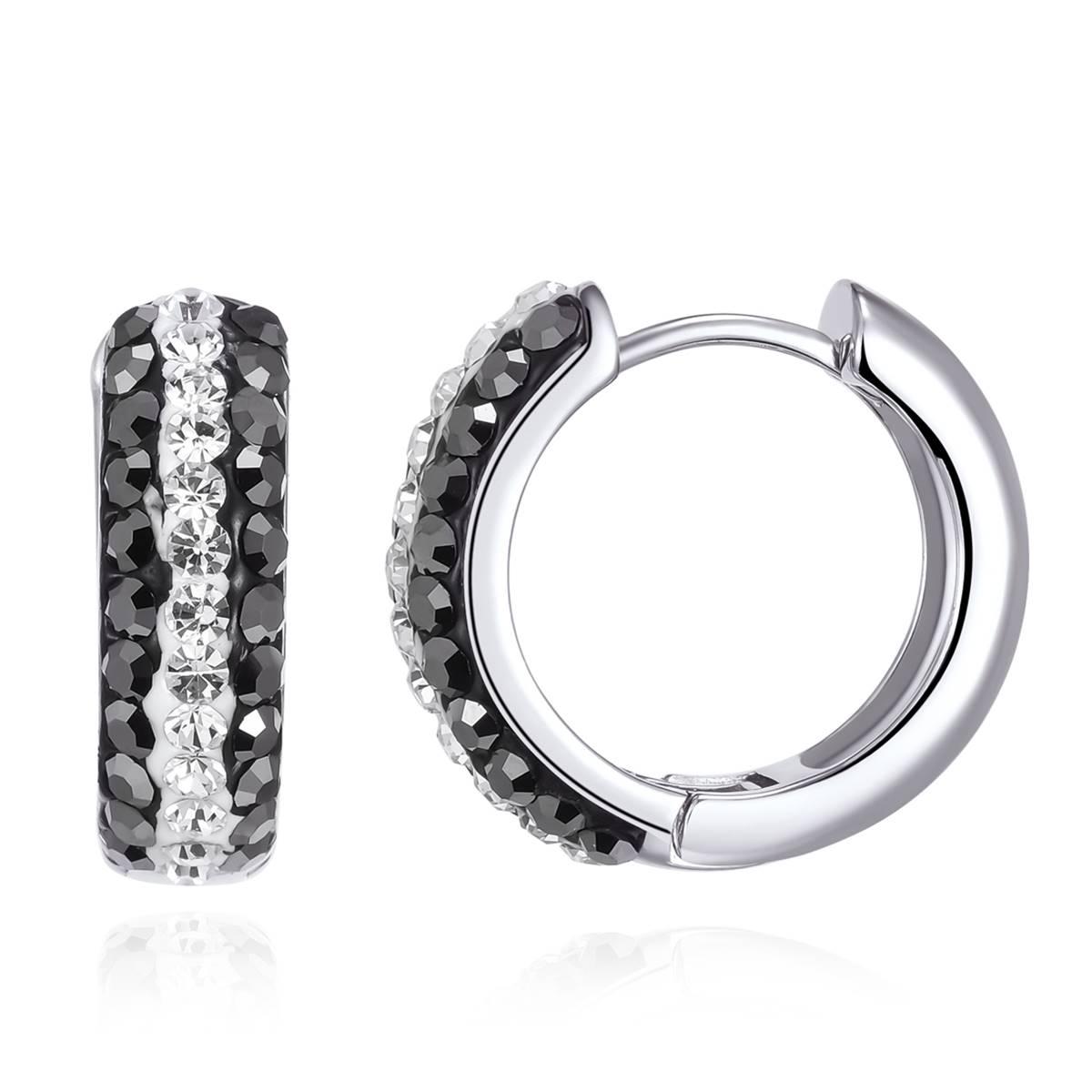 Sterling Silver Jet & Clear Crystal Huggie Hoop Earrings