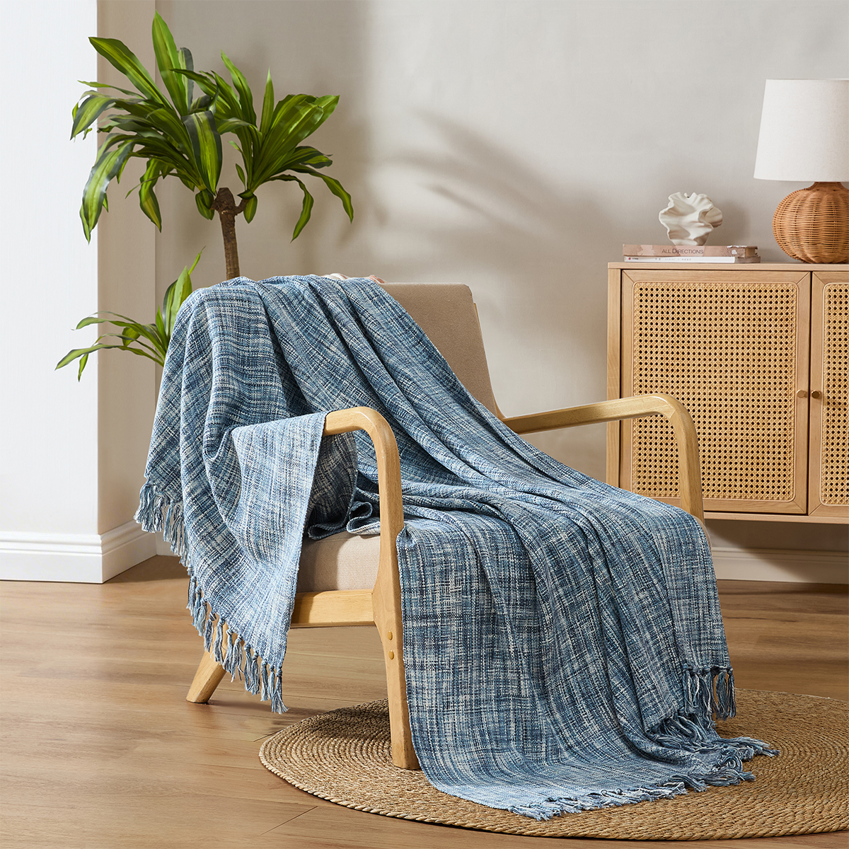 Palm Aire Margate Blue Cotton Throw Blanket
