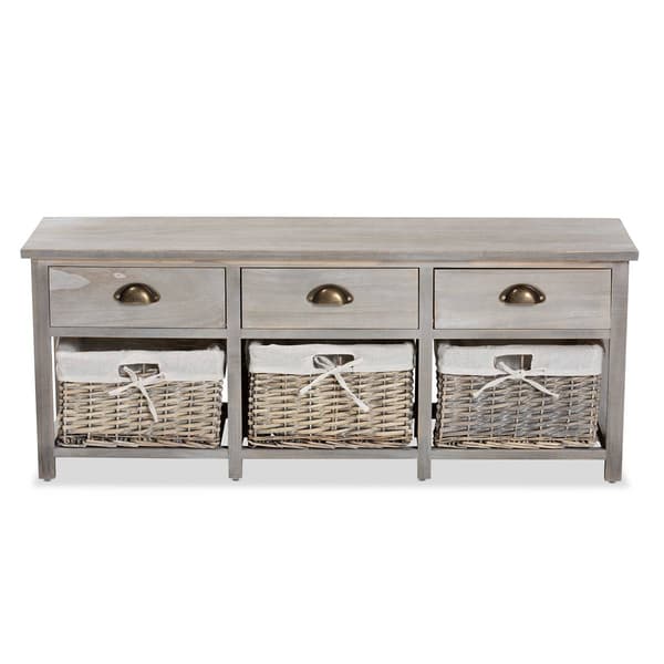 Baxton Studio Mabyn Light Grey Wood 3-Drawer Storage Bench
