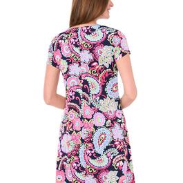 Womens MSK Short Sleeve Paisley Floral A-Line Dress