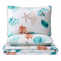 FreshFolds 3pc. Coastal Shell Themed Bedspread Quilt Set