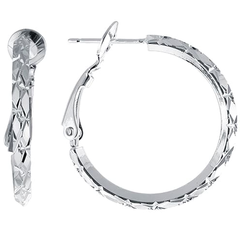 Fine Silver Plated 26mm Diamond Cut Hoop Earrings