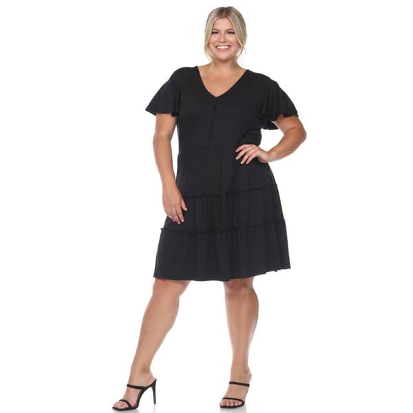 Plus Size White Mark Short Sleeve V-Neck Midi Dress