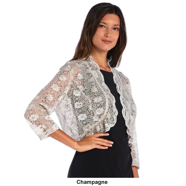 R&M Richards Scalloped 3/4 Sleeve Lace Cardigan