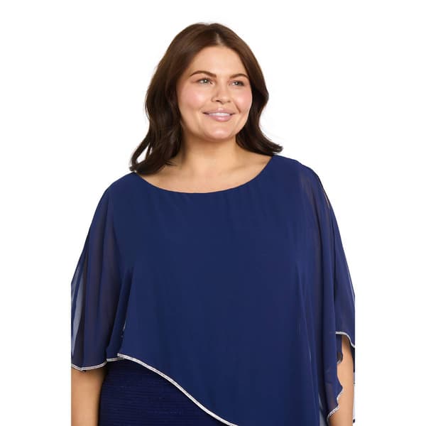 Plus Size R&M Richards Rhinestone Poncho Metallic Stripe Gown