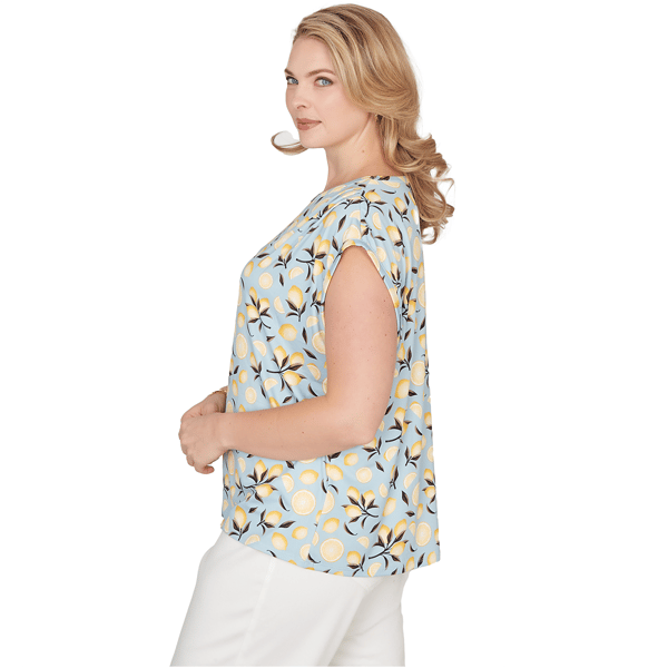Plus Size Emaline Key Items Cap Sleeve All Over Lemon Blouse
