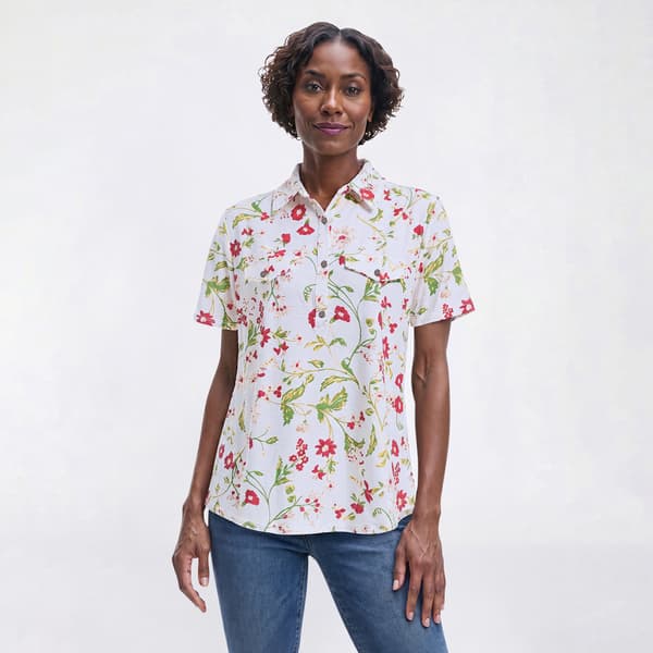 Womens Emily Daniels Short Sleeve Jacquard Floral Blouse