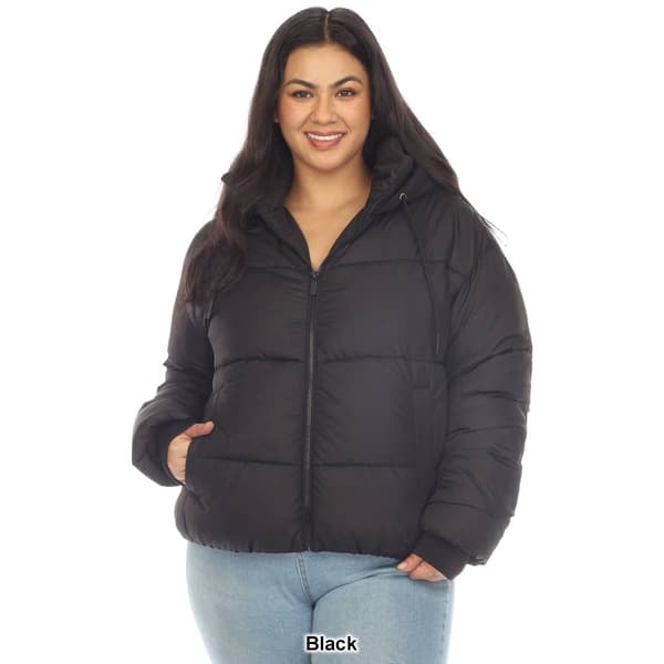 Plus Size White Mark Zip Hooded Bomber Puffer Coat