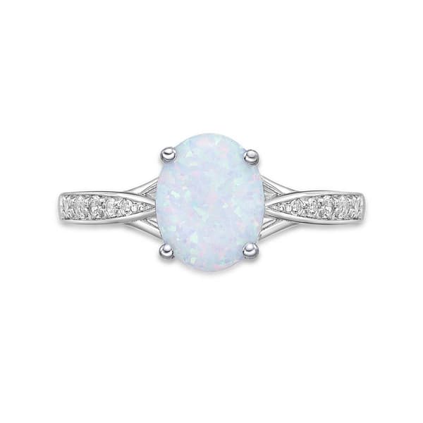 Sterling Silver Ring w/ Created Opal & White Topaz Gemstones