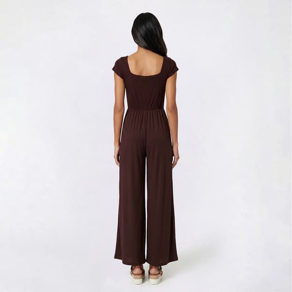 Juniors No Comment Cap Sleeve Rib Square Neck Wide Leg Jumpsuit