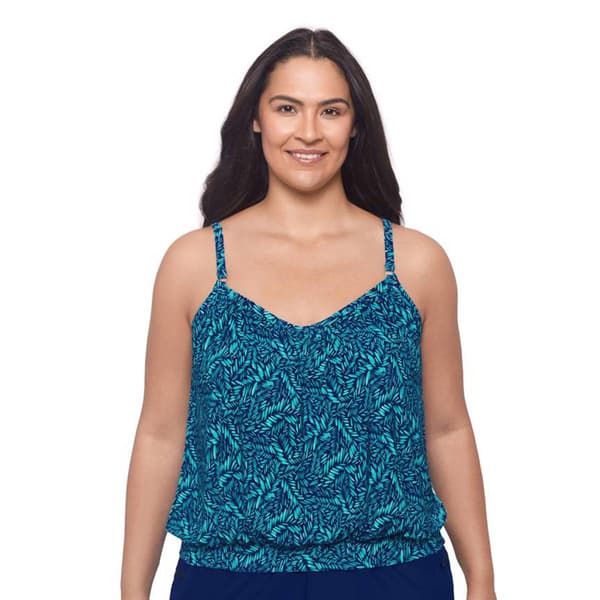 Plus Size American Beach Jump Around Blouson Tankini Swim Top