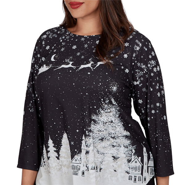 Plus Size Ruby Rd. Happy Holidays Santa''s Sleigh Scenic Tee