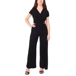 Petite MSK Short Sleeve Solid ITY Wrap Jumpsuit