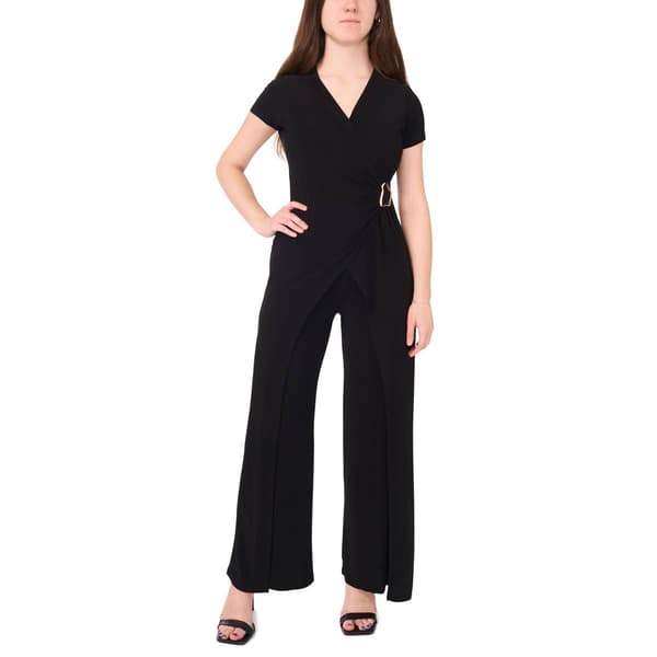 Womens MSK Short Sleeve Solid Wrap Jumpsuit