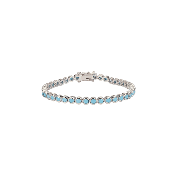 Saffron Silver-Tone Oval Tennis Bracelet with Turquoise Cabochons