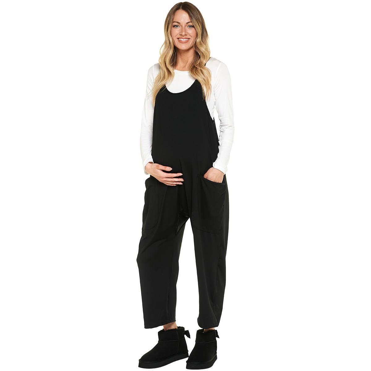 Womens Maternity Times Two Pull On Solid Jumper w/ Baggy Pockets