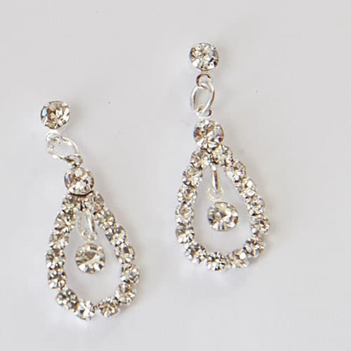 Silver-Tone Small Open Teardrop Crystal Earrings - image 
