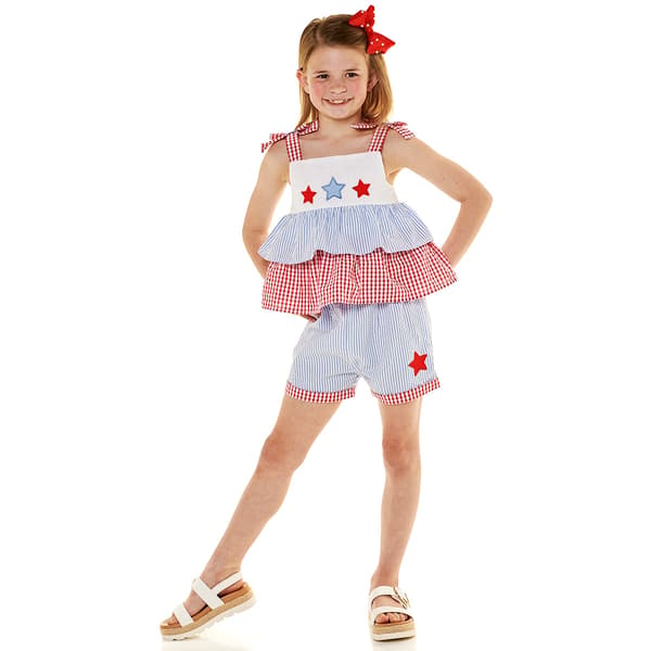 Girls (4-6x) Rare Editions 2pc. Americana Stars Seersucker Set - image 